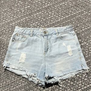 Love Tree Denim | High Waisted Distressed Light Wash Jean Shorts